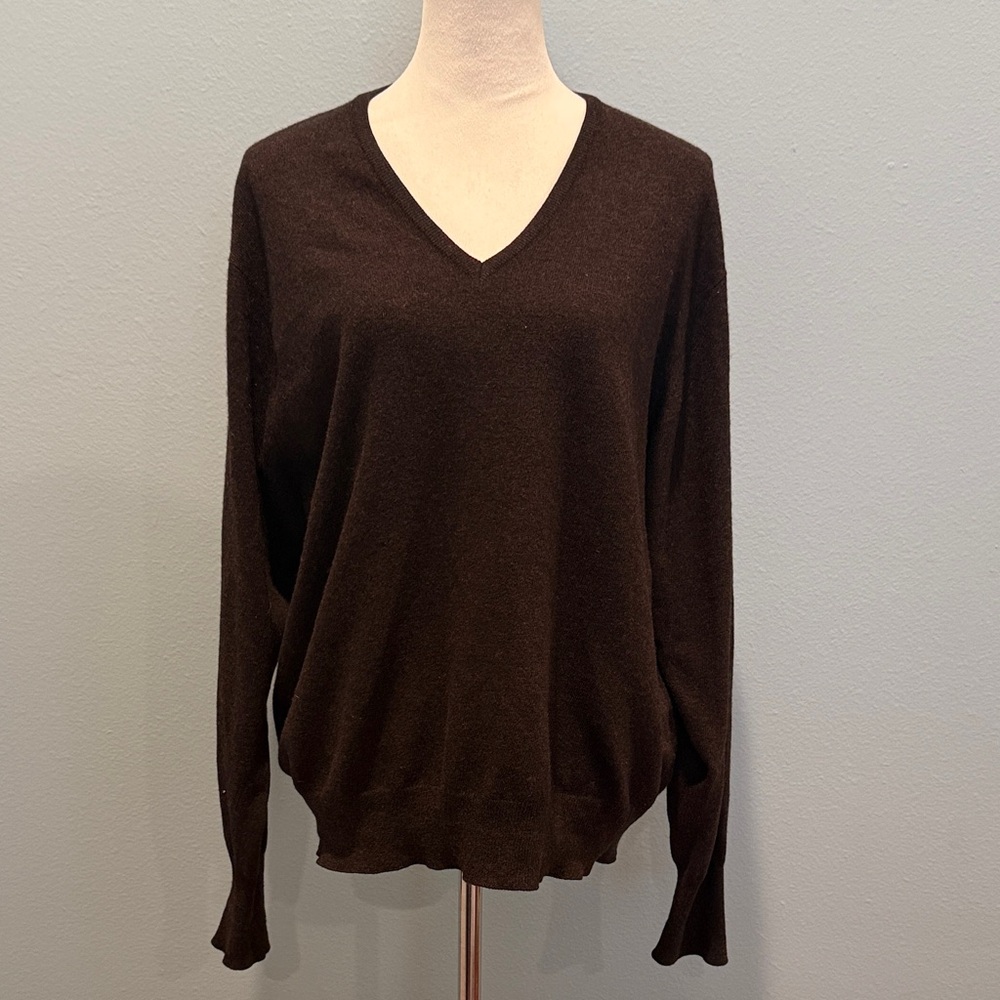 Braemar D.D. Kinsman Ridgeway Brown Cashmere V Neck Sweater Mens L/XL
